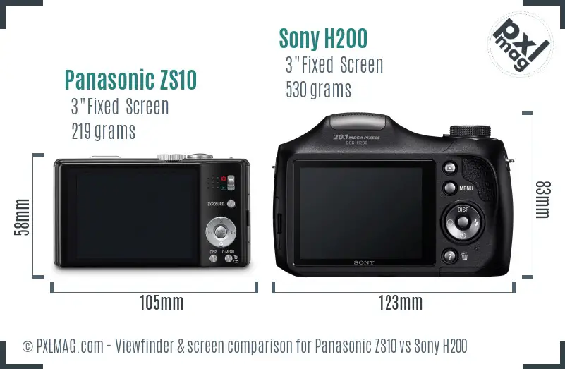 Panasonic ZS10 vs Sony H200 Screen and Viewfinder comparison