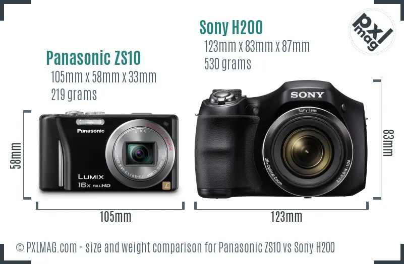 Panasonic ZS10 vs Sony H200 size comparison