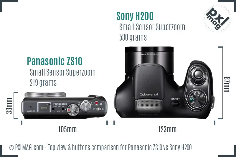 Panasonic ZS10 vs Sony H200 top view buttons comparison