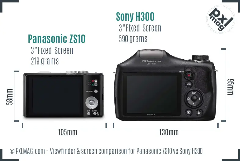 Panasonic ZS10 vs Sony H300 Screen and Viewfinder comparison