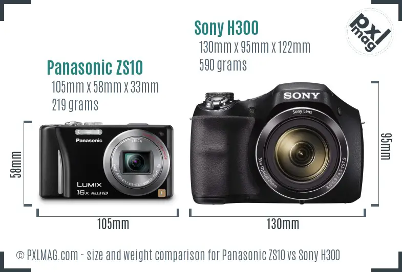 Panasonic ZS10 vs Sony H300 size comparison