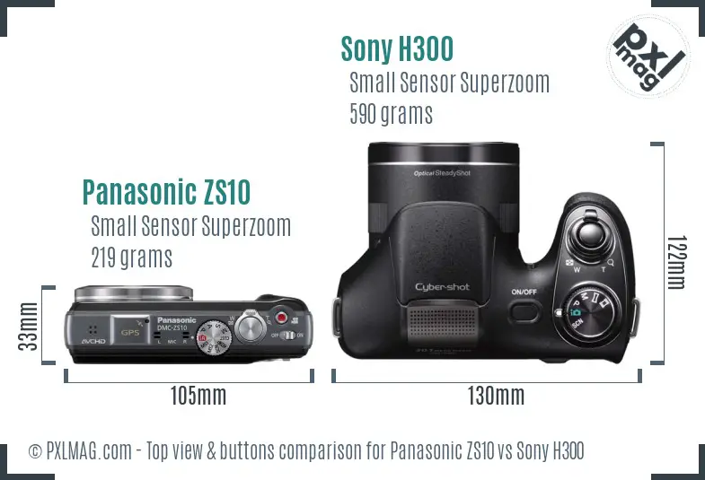 Panasonic ZS10 vs Sony H300 top view buttons comparison