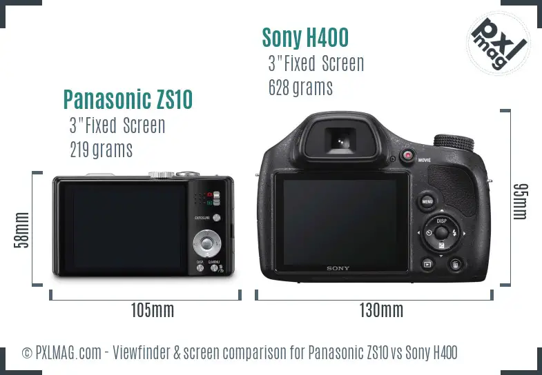 Panasonic ZS10 vs Sony H400 Screen and Viewfinder comparison