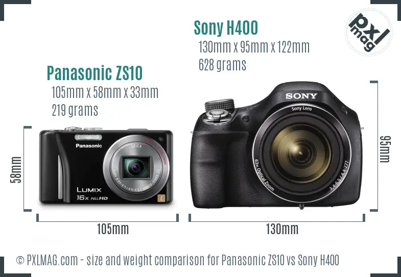 Panasonic ZS10 vs Sony H400 size comparison