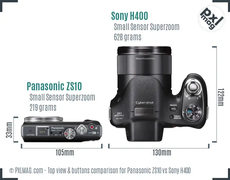 Panasonic ZS10 vs Sony H400 top view buttons comparison