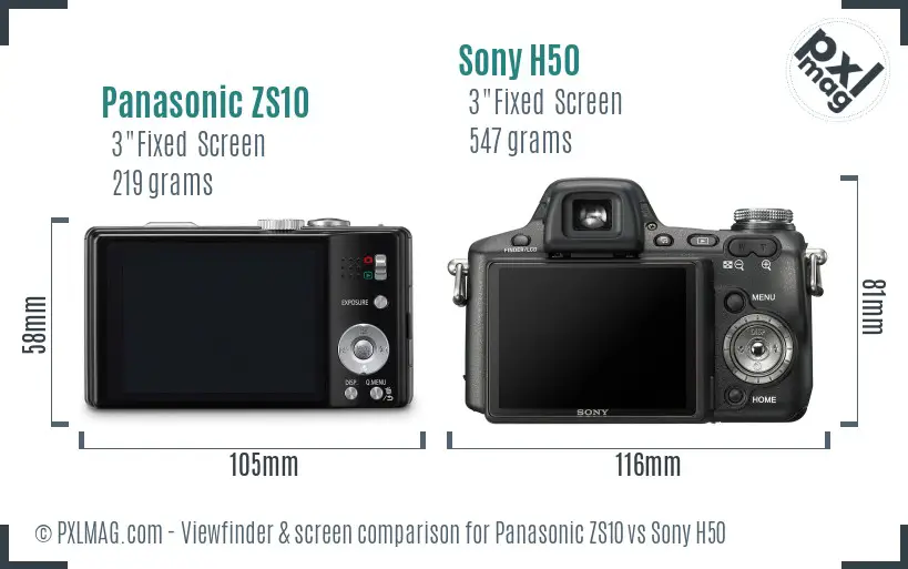 Panasonic ZS10 vs Sony H50 Screen and Viewfinder comparison Panasonic ZS10 vs Sony H50 Screen and Viewfinder comparison