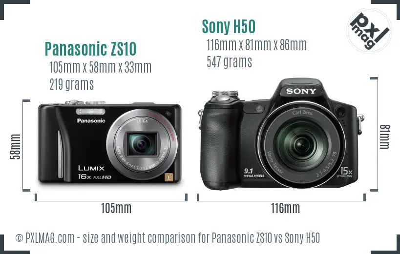 Panasonic ZS10 vs Sony H50 size comparison Panasonic ZS10 vs Sony H50 size comparison