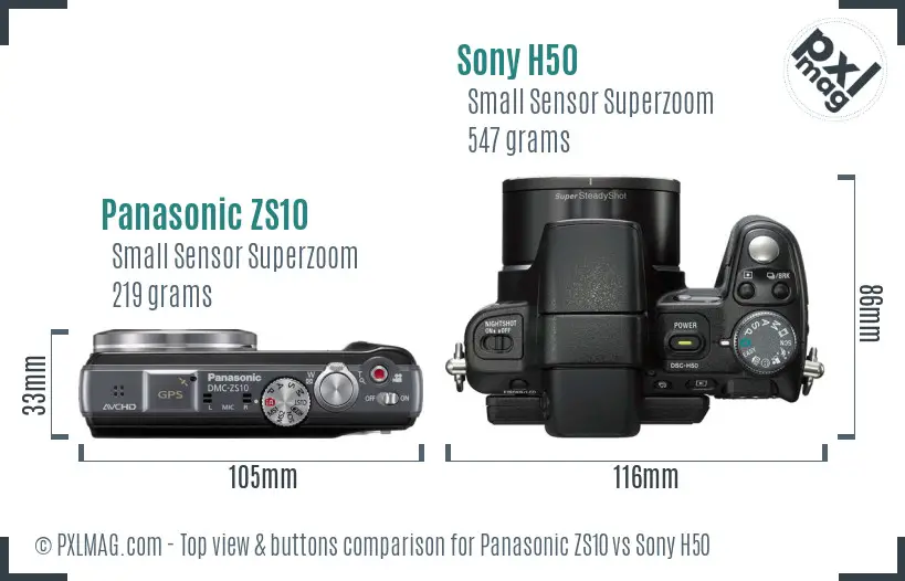 Panasonic ZS10 vs Sony H50 top view buttons comparison Panasonic ZS10 vs Sony H50 top view buttons comparison