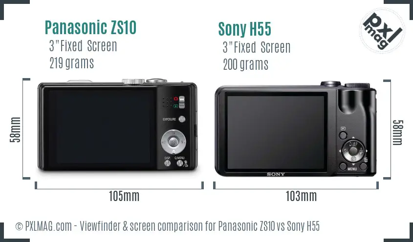 Panasonic ZS10 vs Sony H55 Screen and Viewfinder comparison