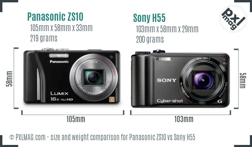 Panasonic ZS10 vs Sony H55 size comparison