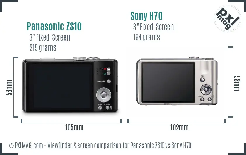 Panasonic ZS10 vs Sony H70 Screen and Viewfinder comparison