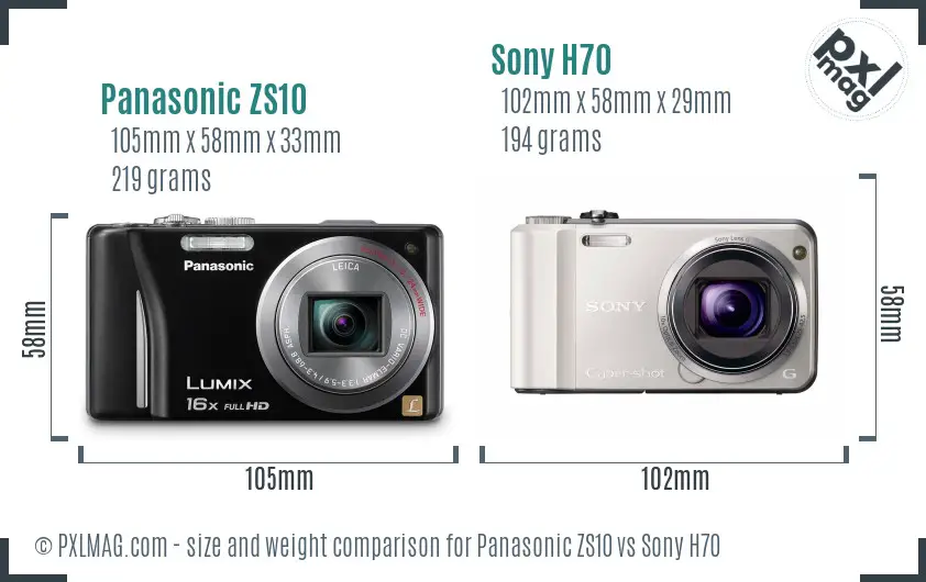 Panasonic ZS10 vs Sony H70 size comparison