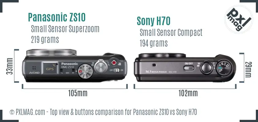 Panasonic ZS10 vs Sony H70 top view buttons comparison