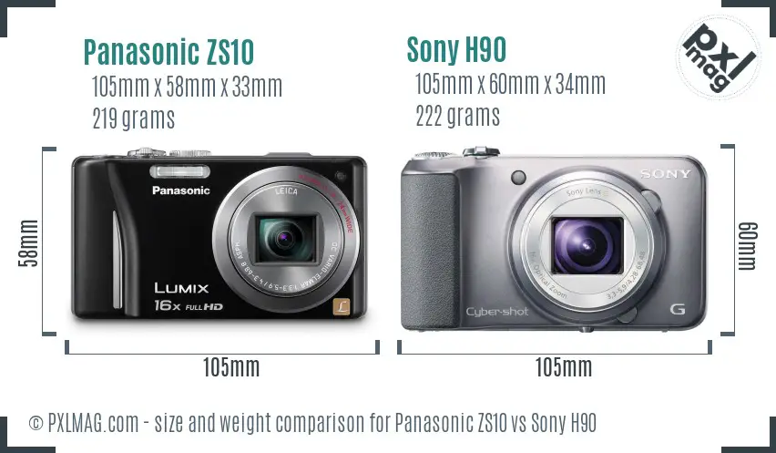 Panasonic ZS10 vs Sony H90 size comparison