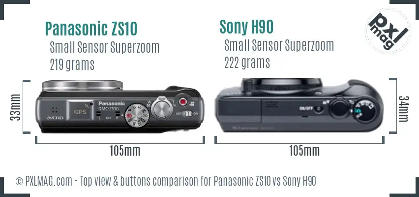 Panasonic ZS10 vs Sony H90 top view buttons comparison