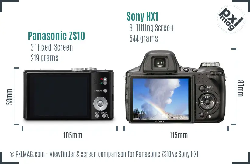 Panasonic ZS10 vs Sony HX1 Screen and Viewfinder comparison