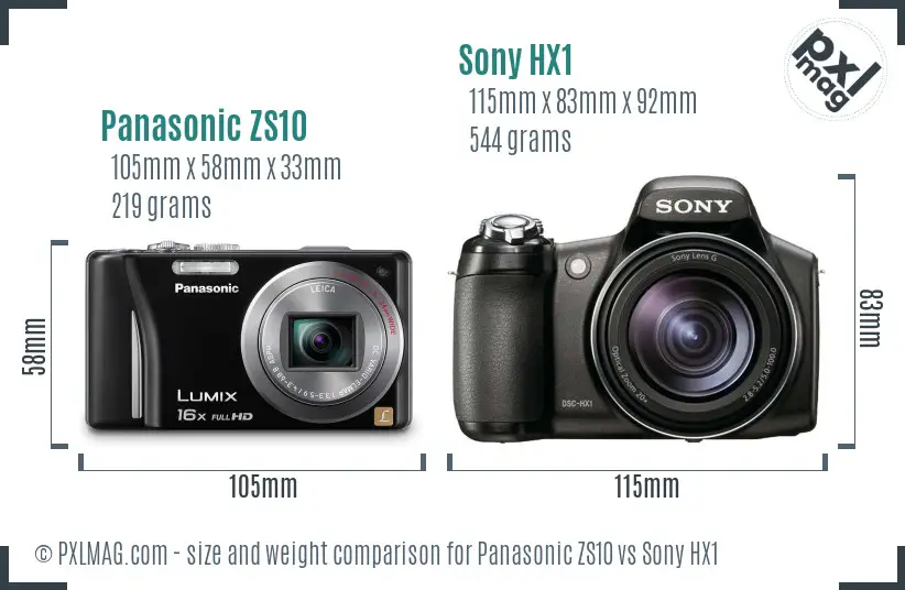 Panasonic ZS10 vs Sony HX1 size comparison