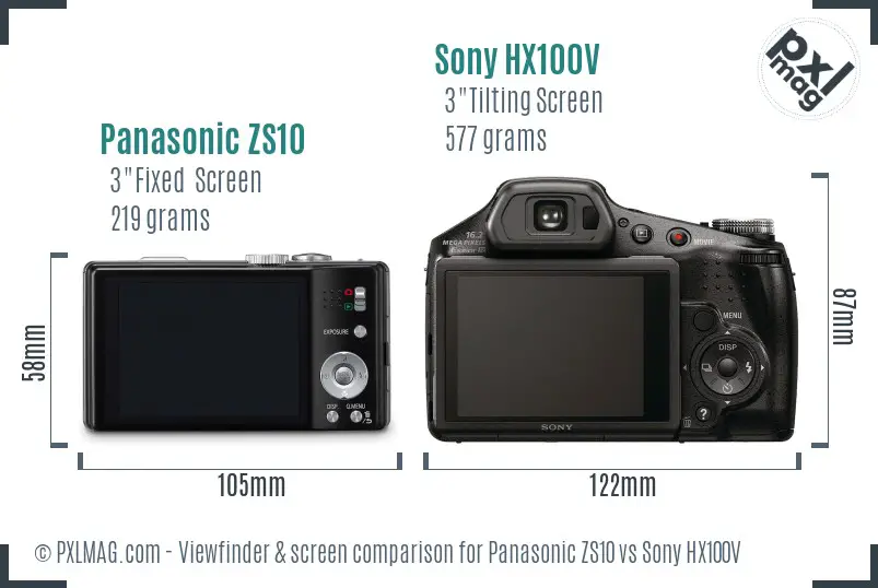 Panasonic ZS10 vs Sony HX100V Screen and Viewfinder comparison