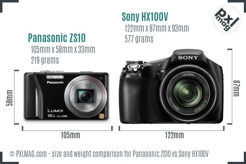 Panasonic ZS10 vs Sony HX100V size comparison