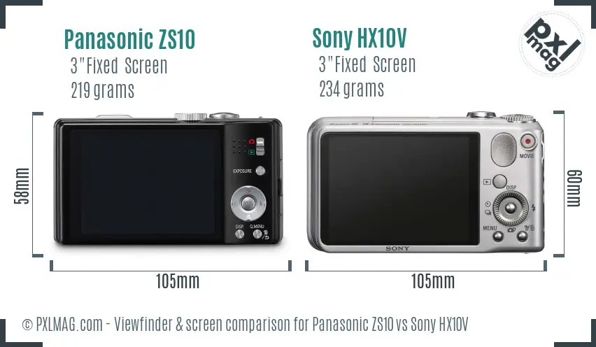 Panasonic ZS10 vs Sony HX10V Screen and Viewfinder comparison