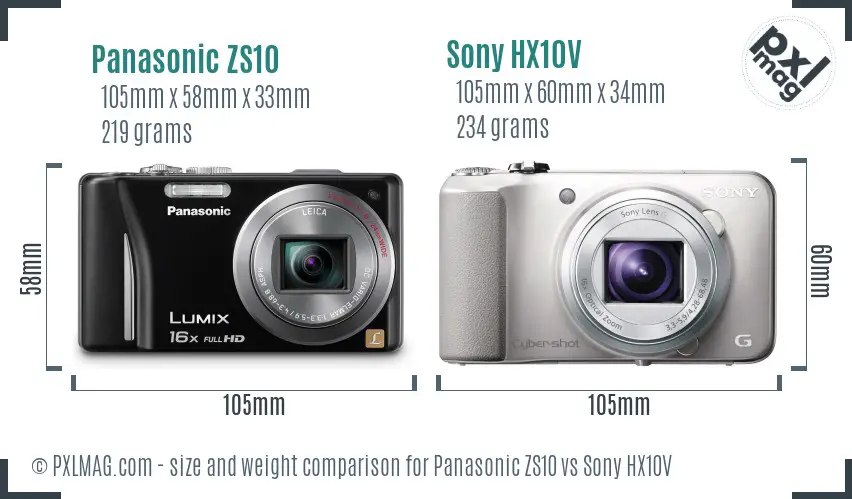 Panasonic ZS10 vs Sony HX10V size comparison