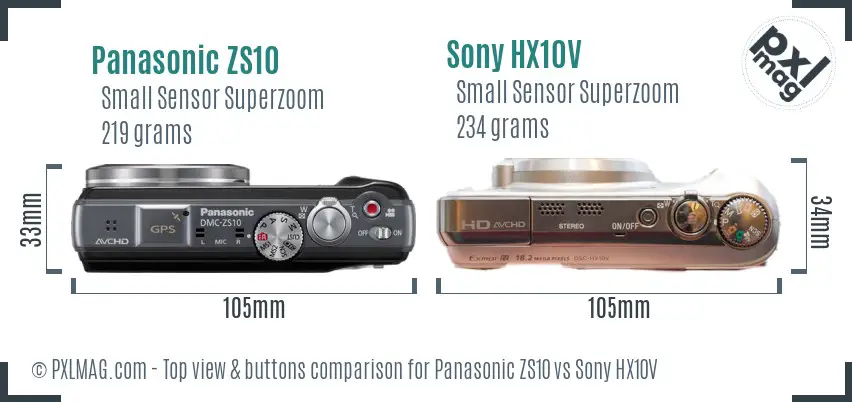 Panasonic ZS10 vs Sony HX10V top view buttons comparison