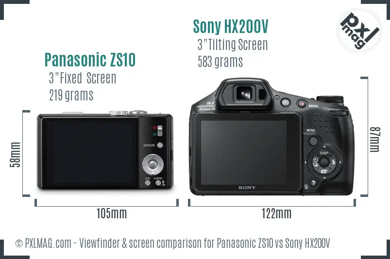 Panasonic ZS10 vs Sony HX200V Screen and Viewfinder comparison