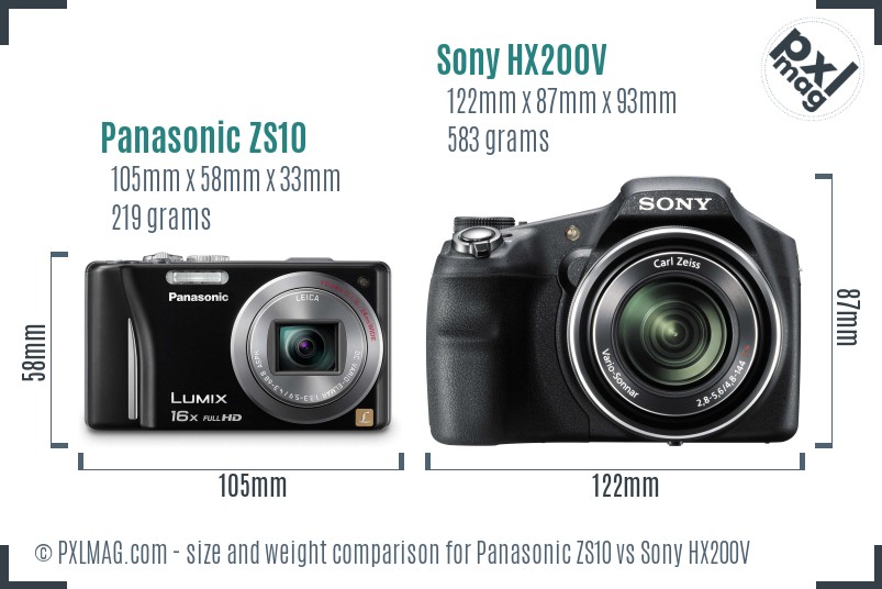 Panasonic ZS10 vs Sony HX200V size comparison