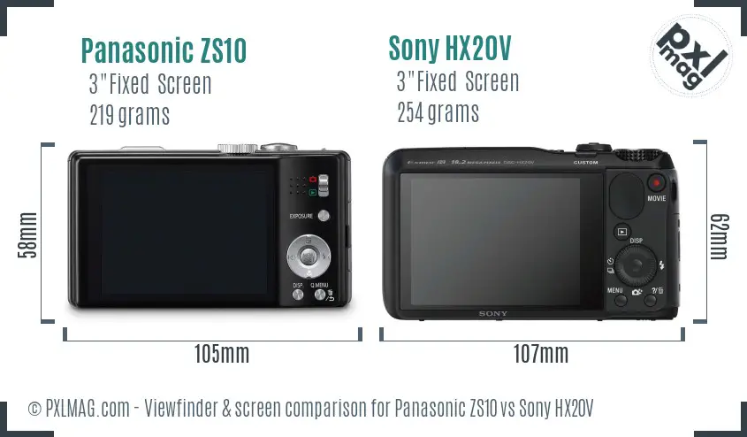 Panasonic ZS10 vs Sony HX20V Screen and Viewfinder comparison