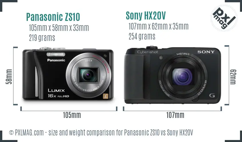 Panasonic ZS10 vs Sony HX20V size comparison