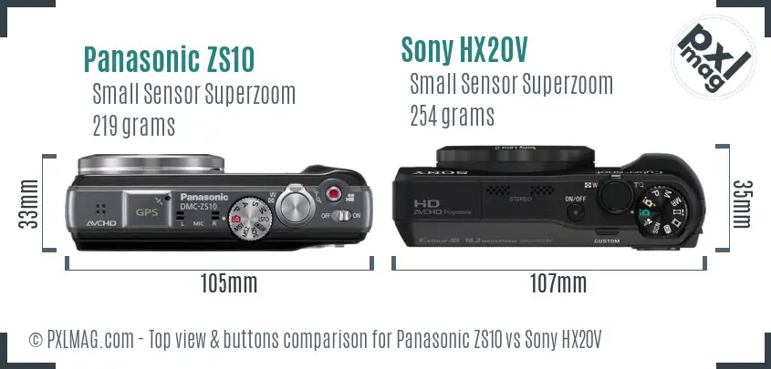 Panasonic ZS10 vs Sony HX20V top view buttons comparison