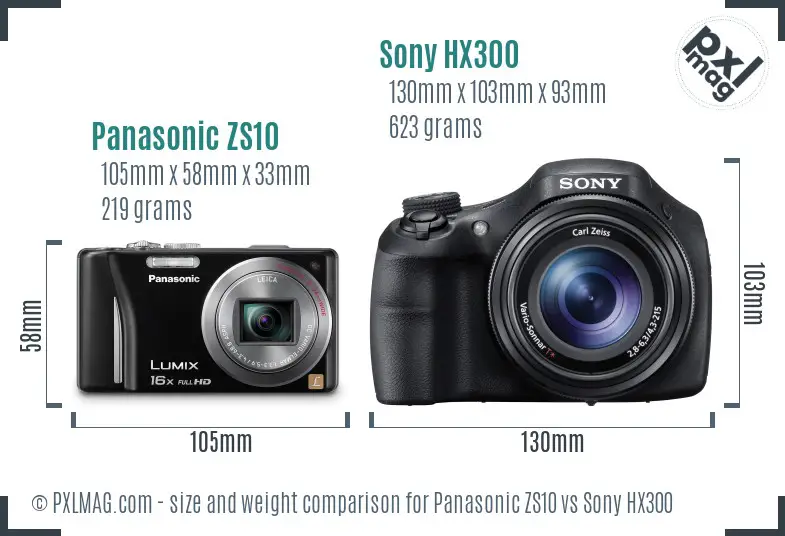 Panasonic ZS10 vs Sony HX300 size comparison Panasonic ZS10 vs Sony HX300 size comparison