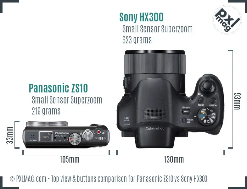 Panasonic ZS10 vs Sony HX300 top view buttons comparison Panasonic ZS10 vs Sony HX300 top view buttons comparison