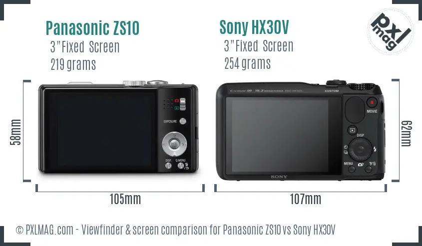 Panasonic ZS10 vs Sony HX30V Screen and Viewfinder comparison