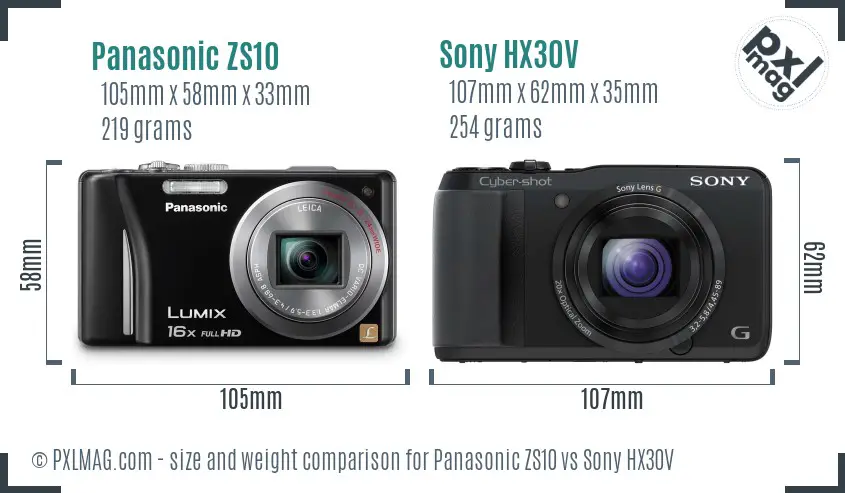 Panasonic ZS10 vs Sony HX30V size comparison