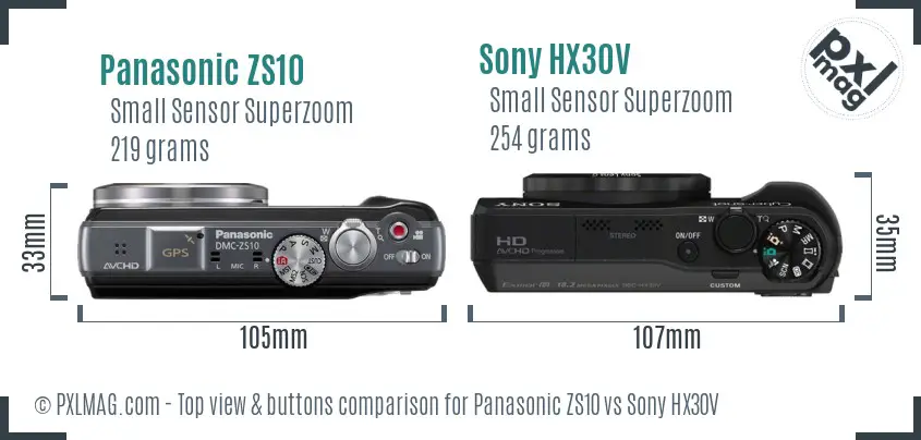 Panasonic ZS10 vs Sony HX30V top view buttons comparison