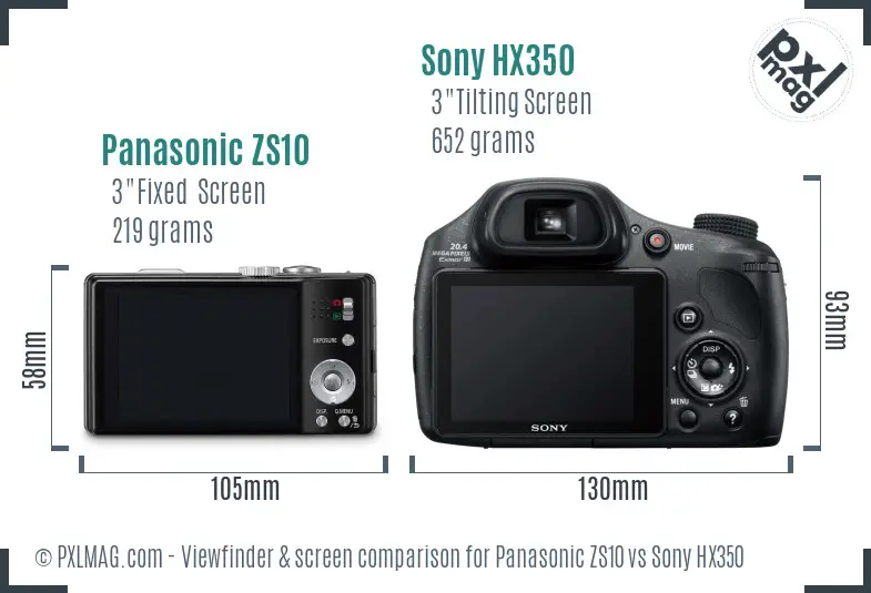 Panasonic ZS10 vs Sony HX350 Screen and Viewfinder comparison