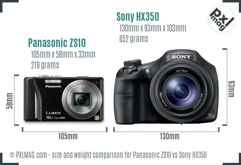 Panasonic ZS10 vs Sony HX350 size comparison