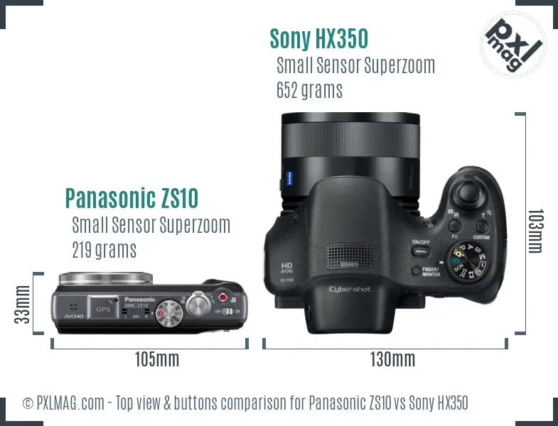 Panasonic ZS10 vs Sony HX350 top view buttons comparison