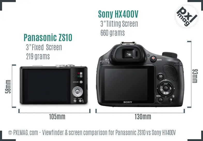 Panasonic ZS10 vs Sony HX400V Screen and Viewfinder comparison