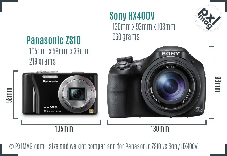 Panasonic ZS10 vs Sony HX400V size comparison