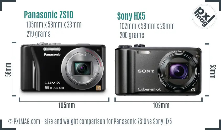 Panasonic ZS10 vs Sony HX5 size comparison