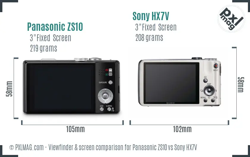Panasonic ZS10 vs Sony HX7V Screen and Viewfinder comparison