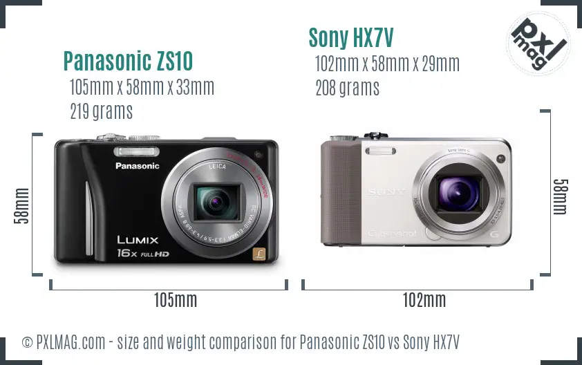 Panasonic ZS10 vs Sony HX7V size comparison
