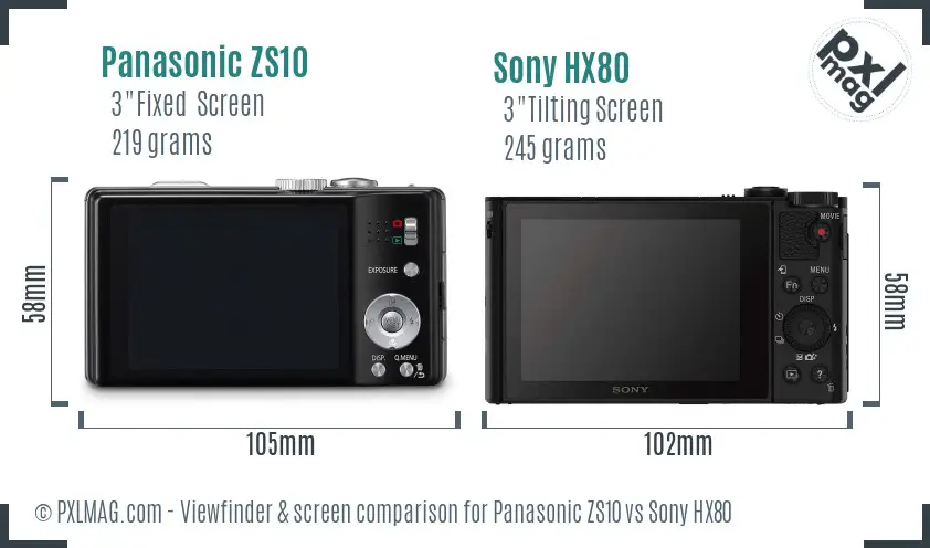 Panasonic ZS10 vs Sony HX80 Screen and Viewfinder comparison