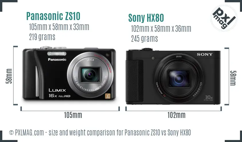 Panasonic ZS10 vs Sony HX80 size comparison