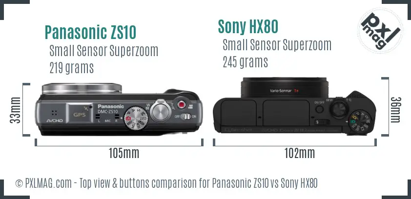 Panasonic ZS10 vs Sony HX80 top view buttons comparison