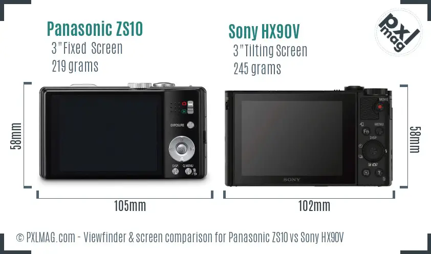 Panasonic ZS10 vs Sony HX90V Screen and Viewfinder comparison
