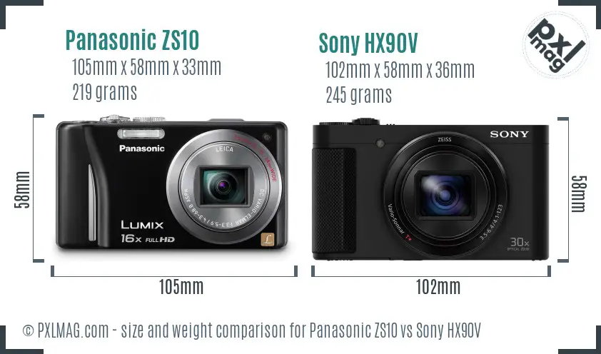 Panasonic ZS10 vs Sony HX90V size comparison