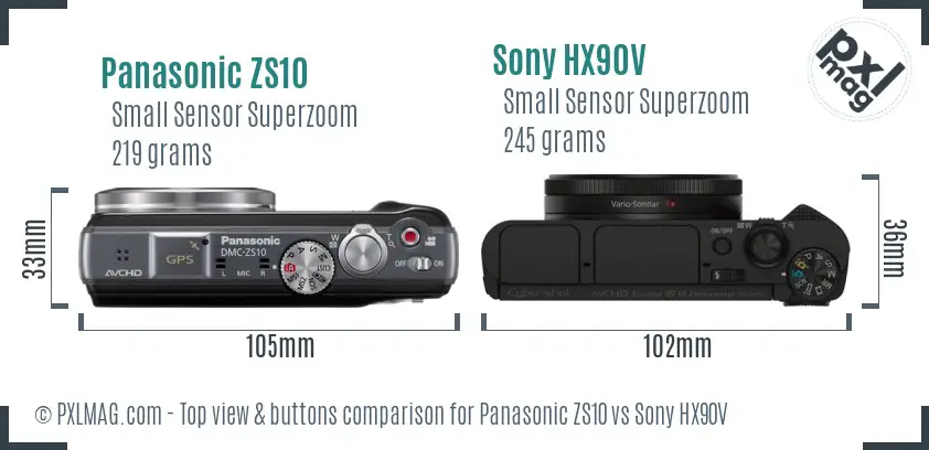 Panasonic ZS10 vs Sony HX90V top view buttons comparison